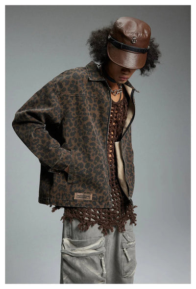 Leopard Print Zipped Trucker Jacket
