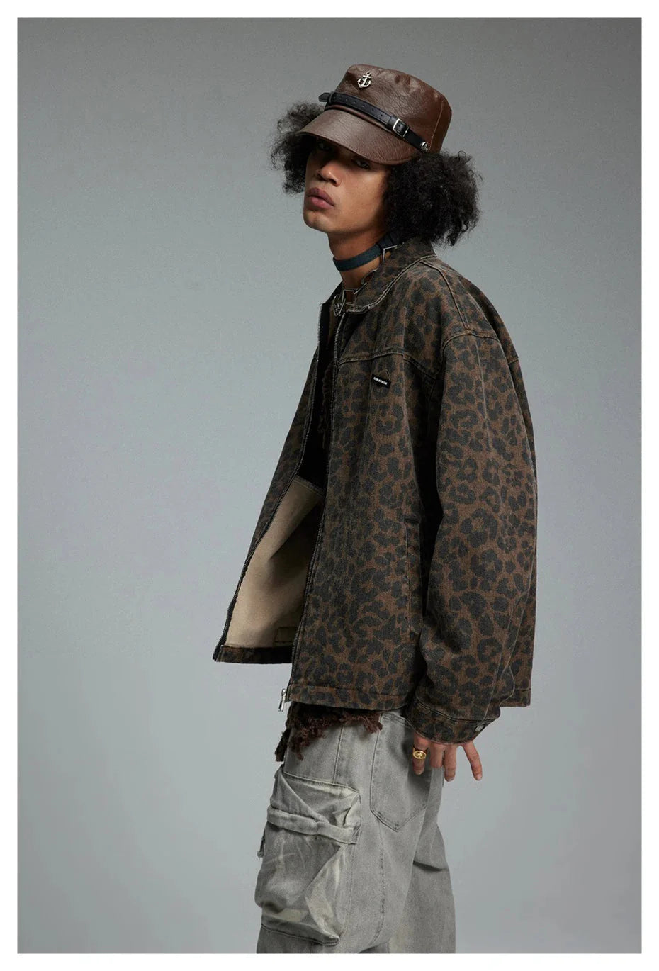 Leopard Print Zipped Trucker Jacket
