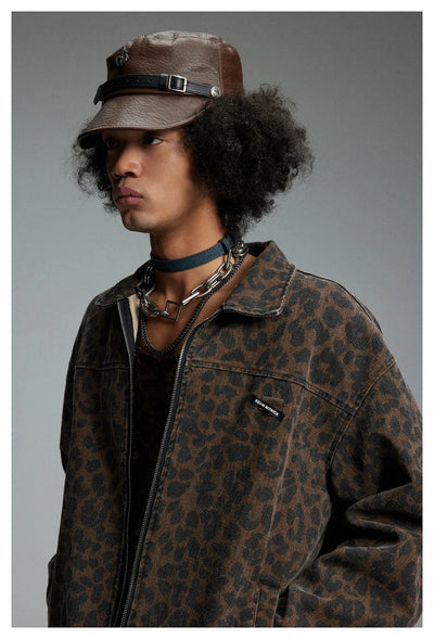 Leopard Print Zipped Trucker Jacket