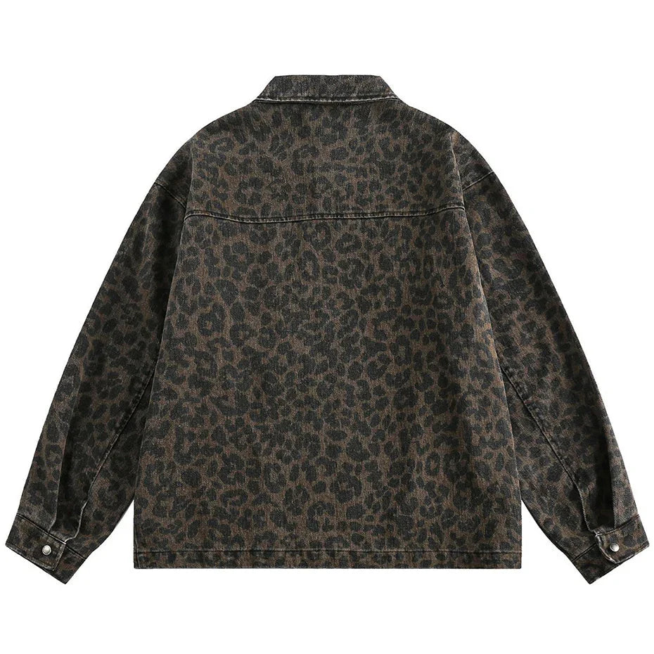 Leopard Print Zipped Trucker Jacket