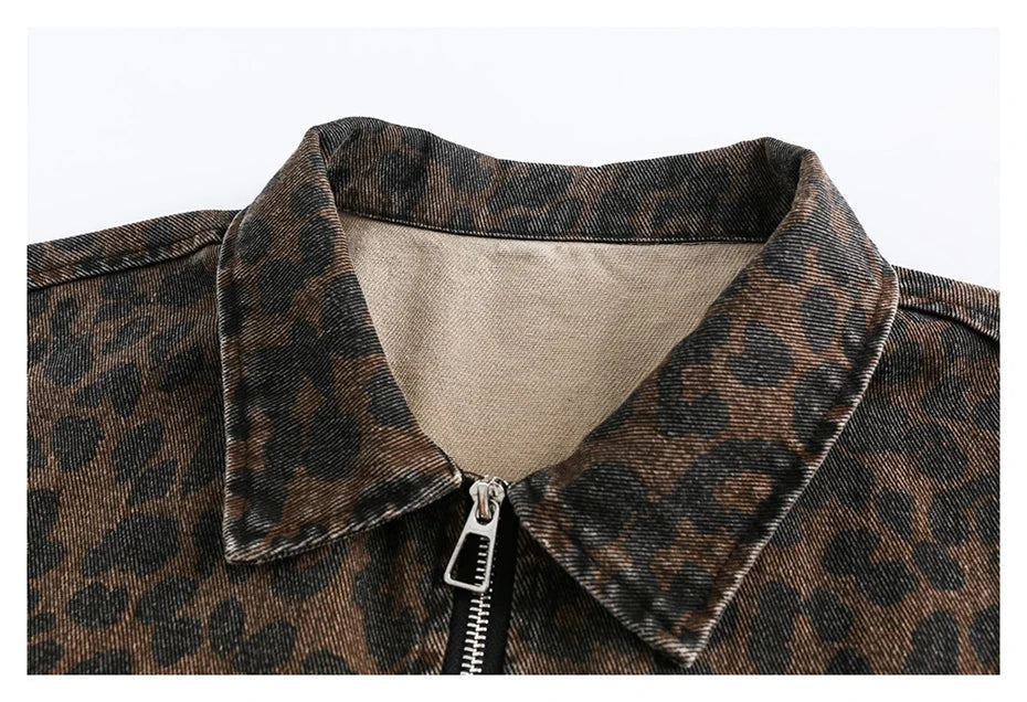 Leopard Print Zipped Trucker Jacket