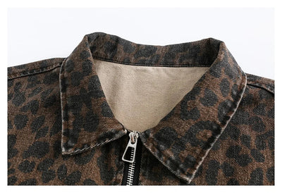 Leopard Print Zipped Trucker Jacket