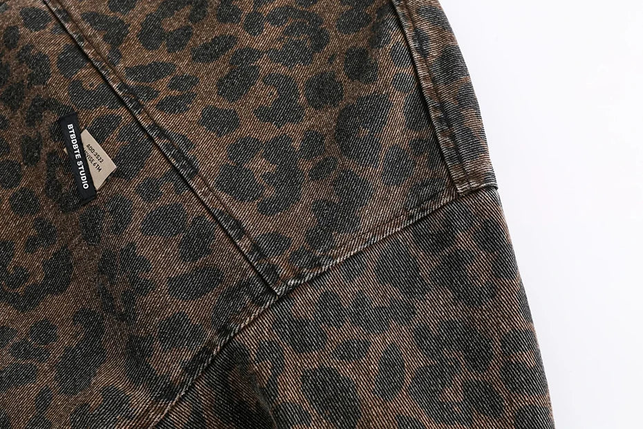 Leopard Print Zipped Trucker Jacket