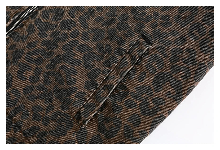 Leopard Print Zipped Trucker Jacket