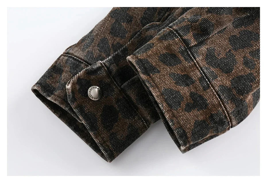 Leopard Print Zipped Trucker Jacket