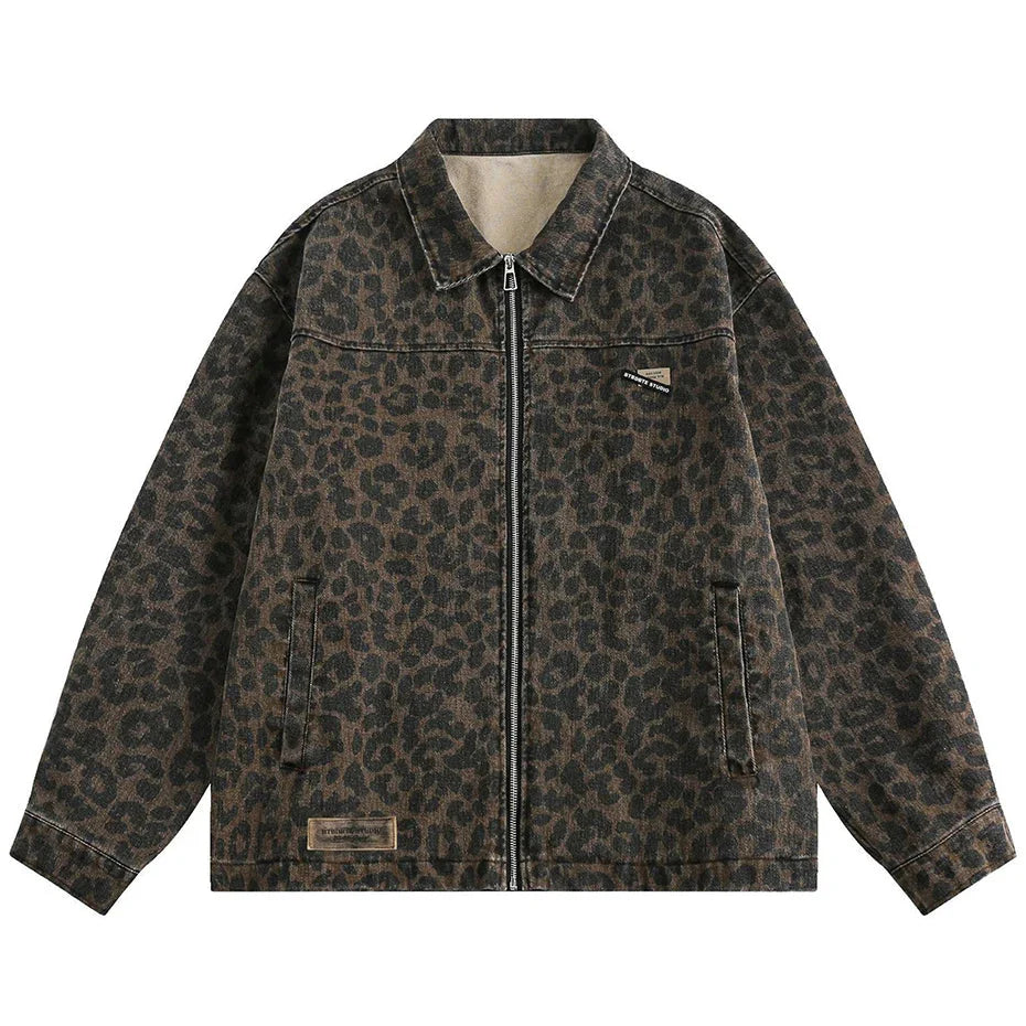 Leopard Print Zipped Trucker Jacket