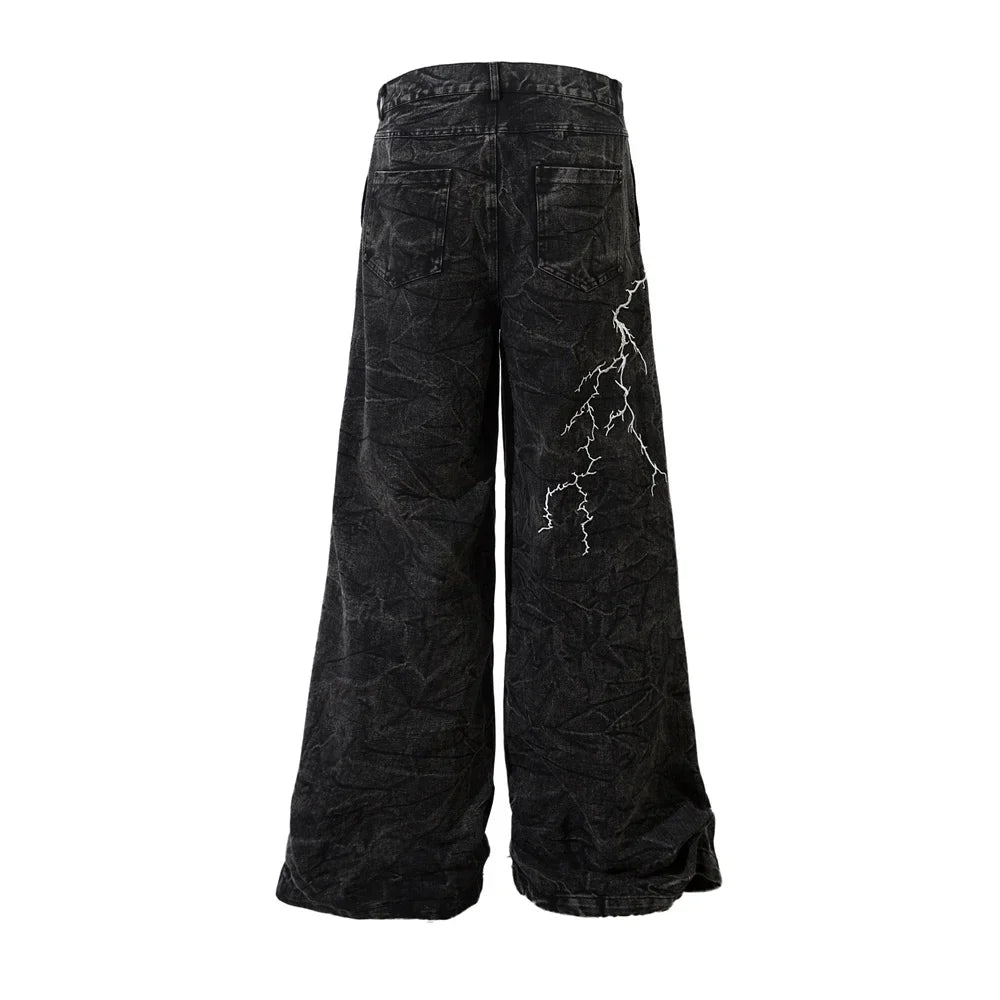 Lightning Embroidery Wide-Leg Jeans