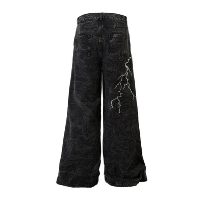 Lightning Embroidery Wide-Leg Jeans