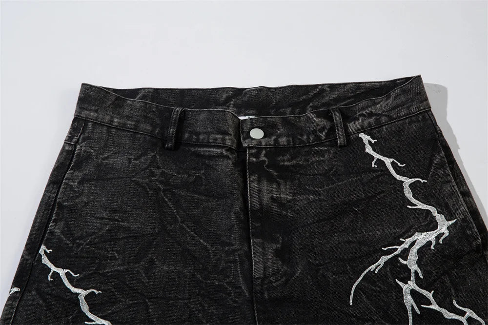 Lightning Embroidery Wide-Leg Jeans