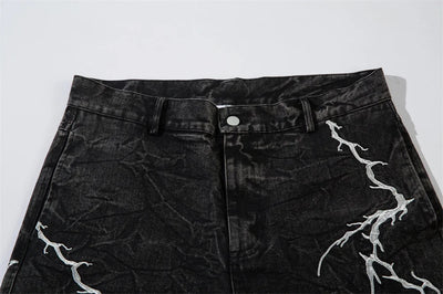 Lightning Embroidery Wide-Leg Jeans