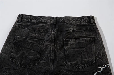 Lightning Embroidery Wide-Leg Jeans