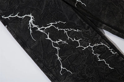 Lightning Embroidery Wide-Leg Jeans