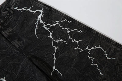 Lightning Embroidery Wide-Leg Jeans