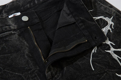 Lightning Embroidery Wide-Leg Jeans