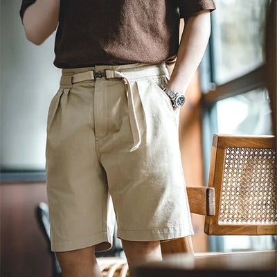 MADEN Belted Herringbone Twill Shorts