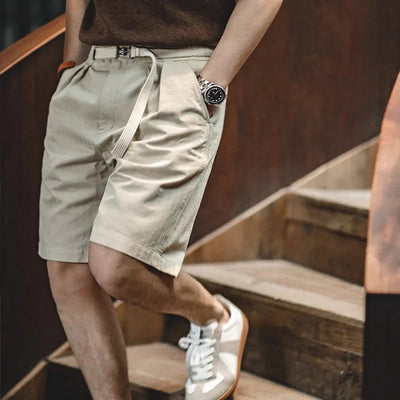 MADEN Belted Herringbone Twill Shorts