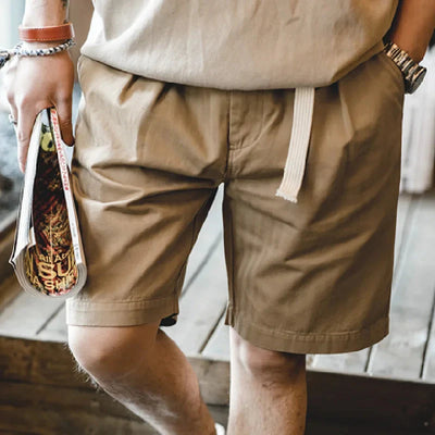 MADEN Belted Herringbone Twill Shorts