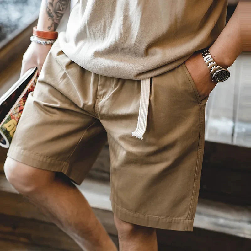 MADEN Belted Herringbone Twill Shorts