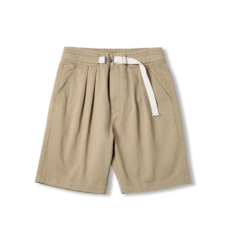 MADEN Belted Herringbone Twill Shorts