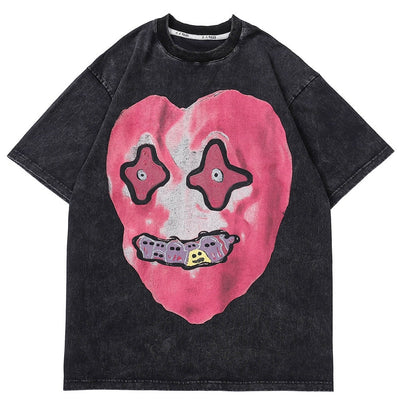 'Nightmare Heart' Acid Washed Graphic Print T-Shirt