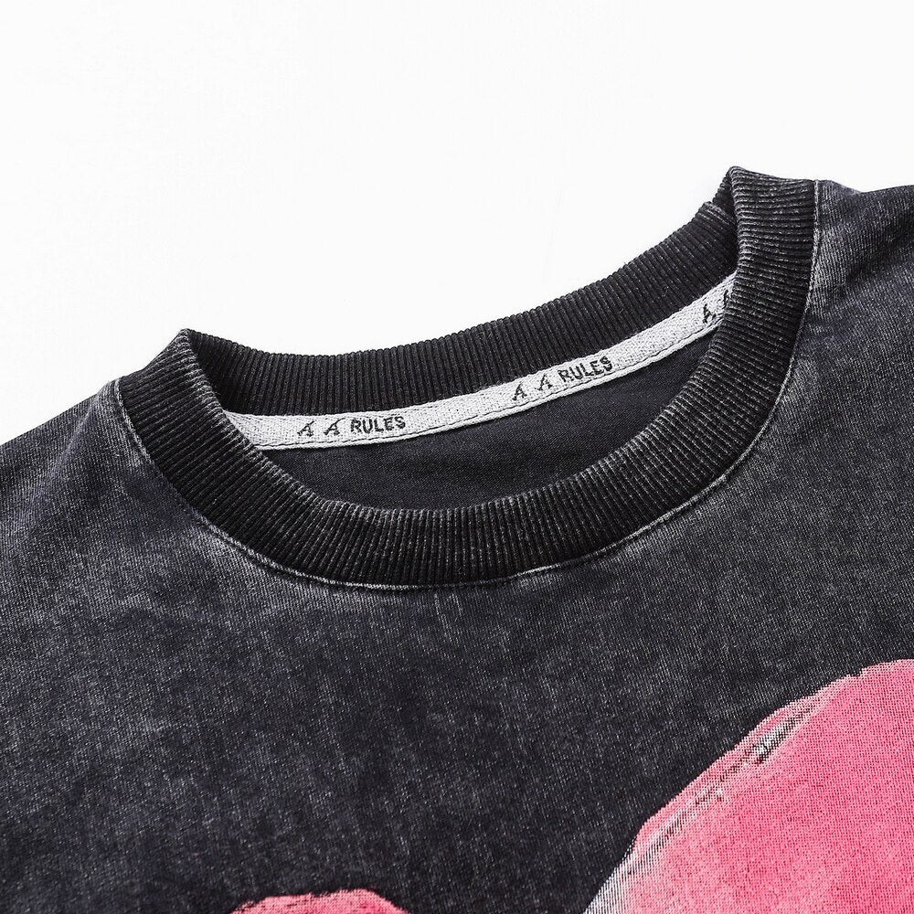'Nightmare Heart' Acid Washed Graphic Print T-Shirt