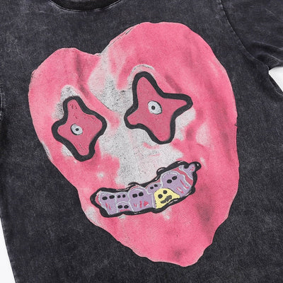 'Nightmare Heart' Acid Washed Graphic Print T-Shirt