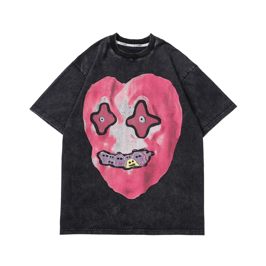 'Nightmare Heart' Acid Washed Graphic Print T-Shirt