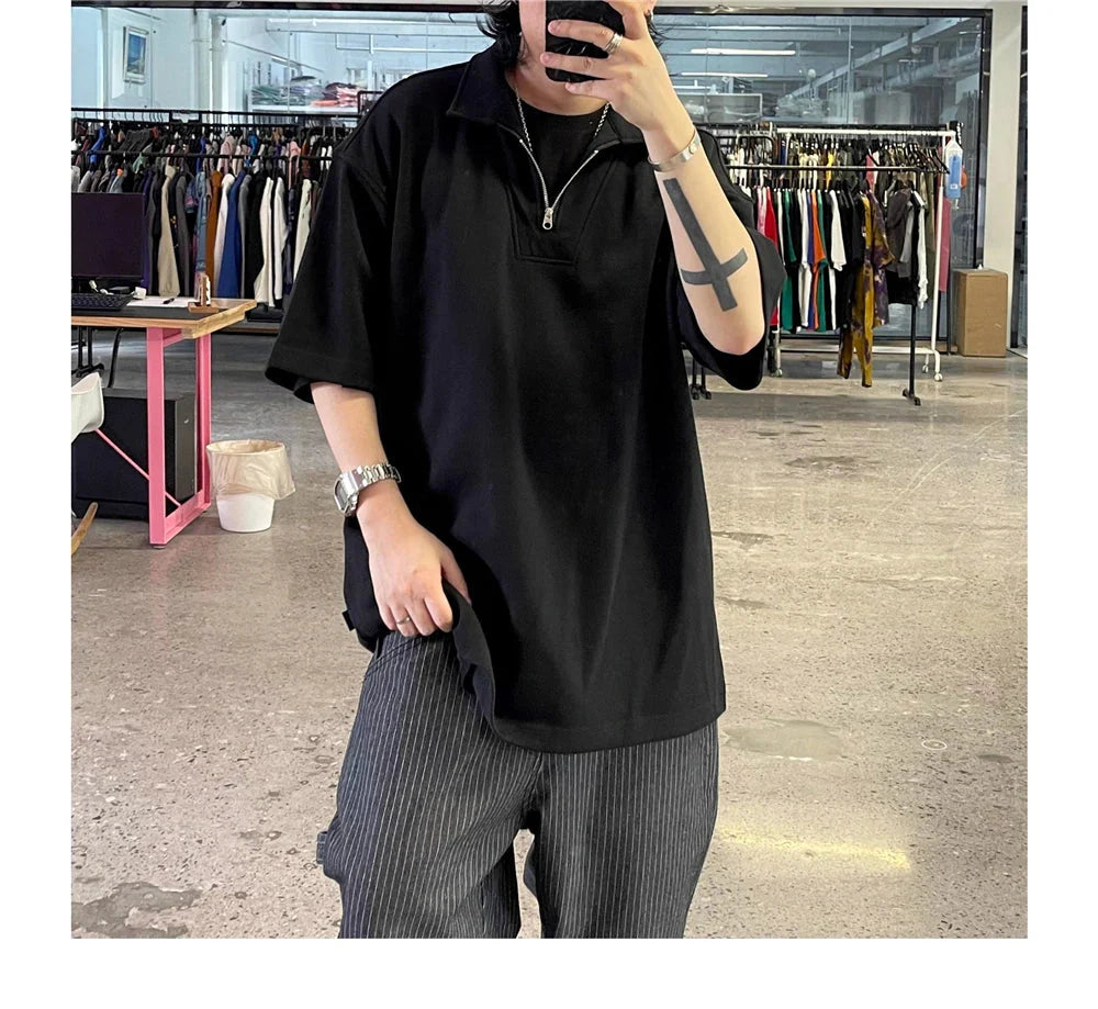 Pique Zip-Neck Polo Shirt