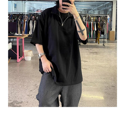Pique Zip-Neck Polo Shirt