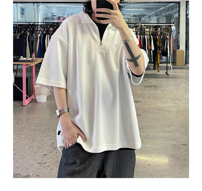 Pique Zip-Neck Polo Shirt