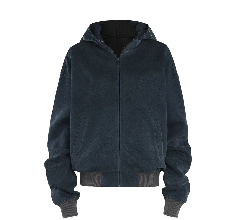 Plaid Hood Zip-up Hoodie