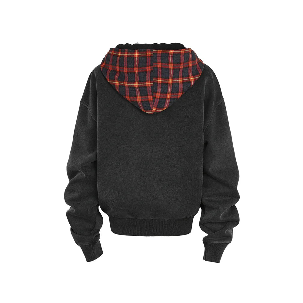 Plaid Hood Zip-up Hoodie