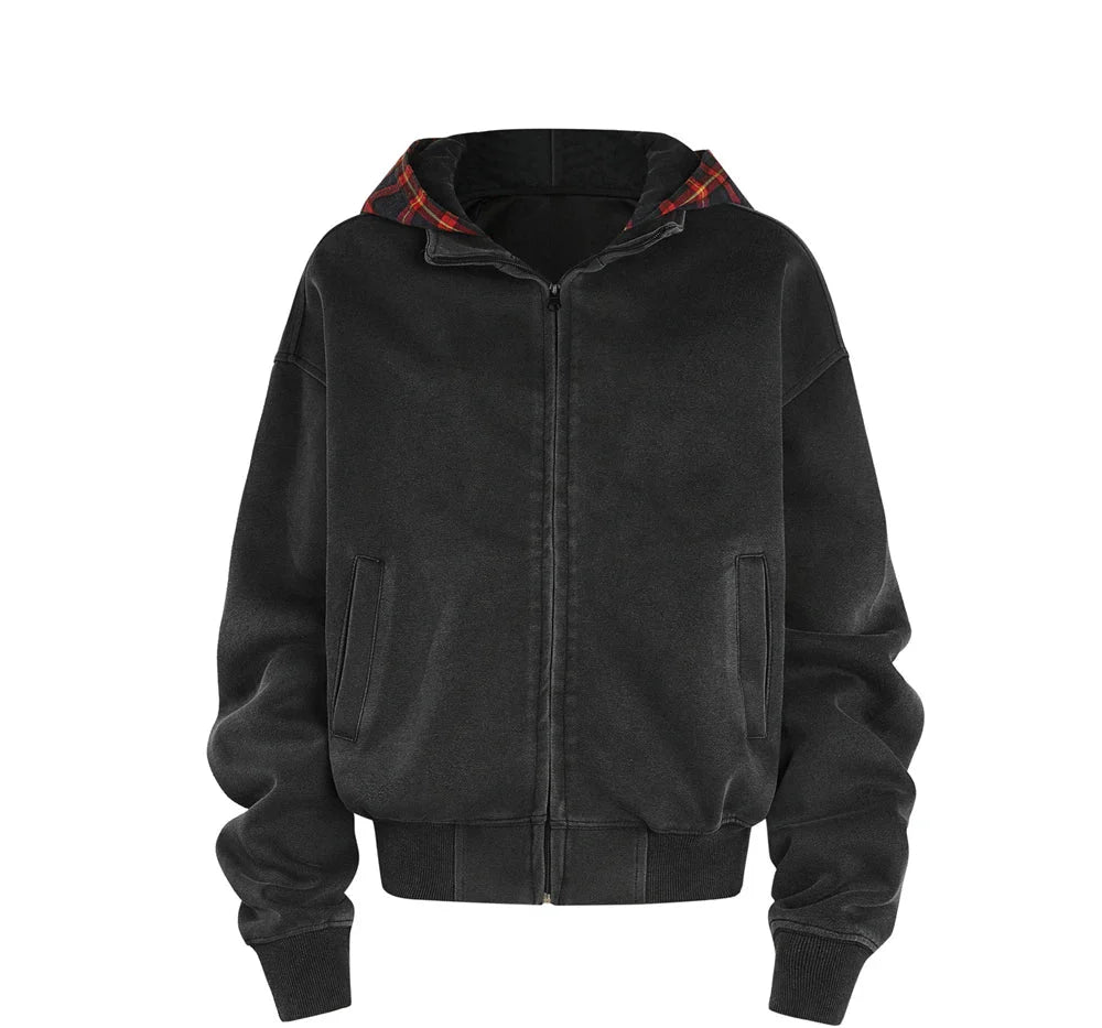 Plaid Hood Zip-up Hoodie