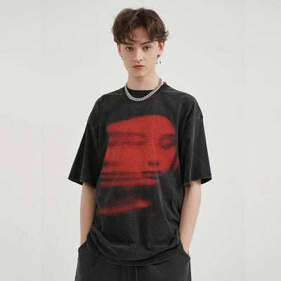 'Red Phantom Face' Acid Wash Graphic T-Shirt