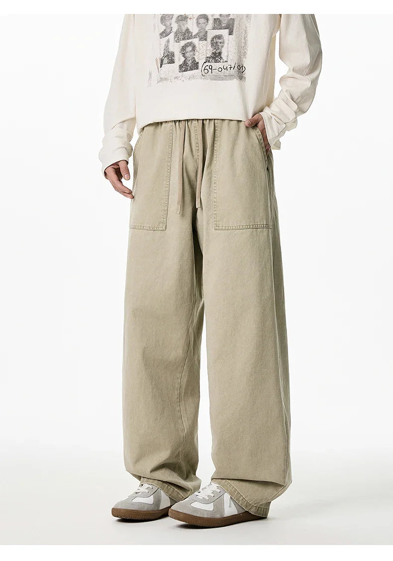 Relaxed Drawstring Washed Cargo Pants