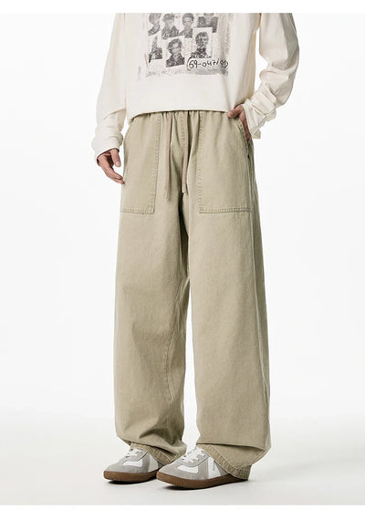 Relaxed Drawstring Washed Cargo Pants
