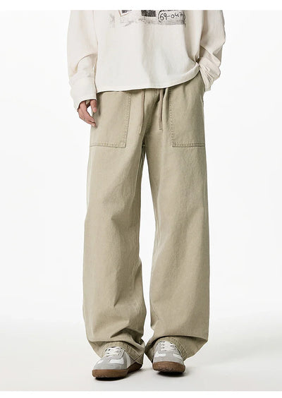 Relaxed Drawstring Washed Cargo Pants