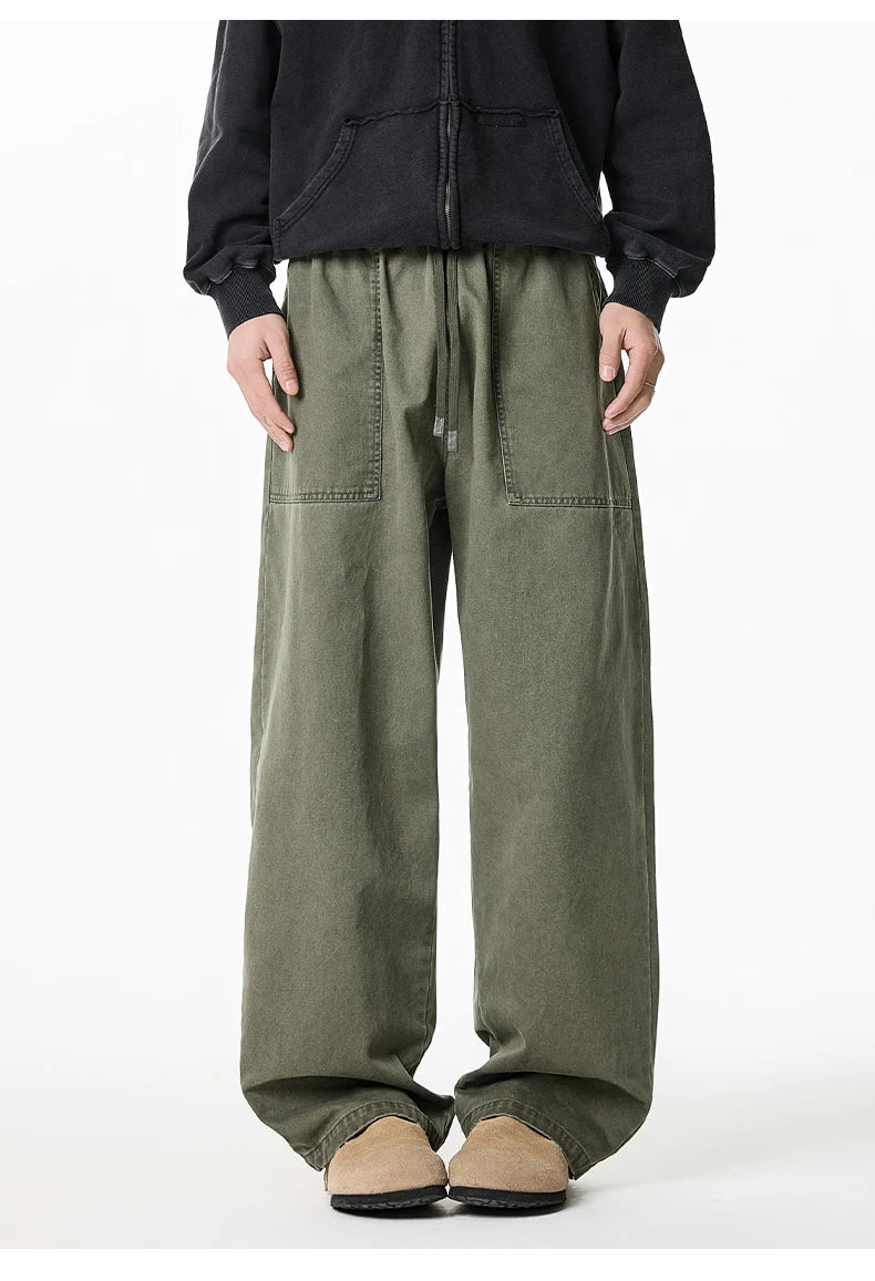Relaxed Drawstring Washed Cargo Pants