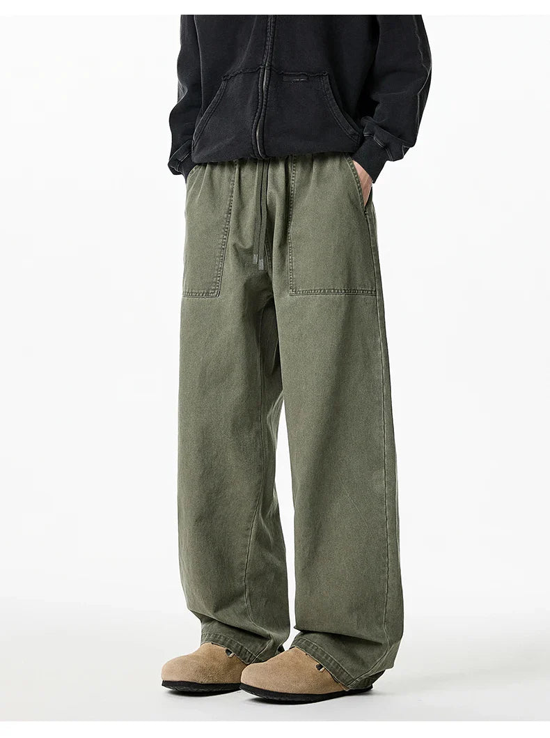 Relaxed Drawstring Washed Cargo Pants
