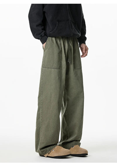 Relaxed Drawstring Washed Cargo Pants