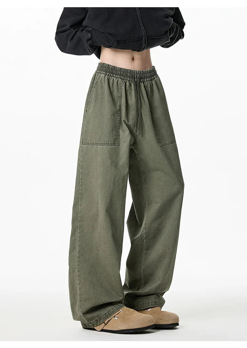Relaxed Drawstring Washed Cargo Pants