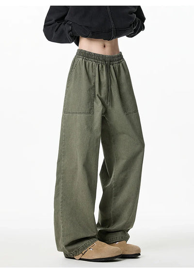 Relaxed Drawstring Washed Cargo Pants