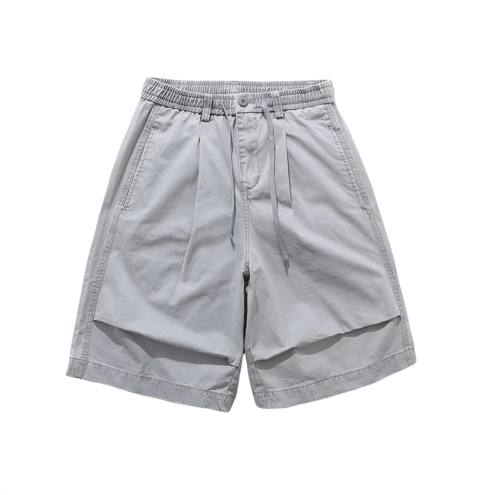 Relaxed Fit Pleated Knee Drawstring Shorts
