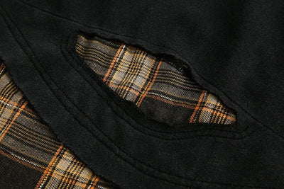Retro Plaid-Layered Distressed Sweatshirt
