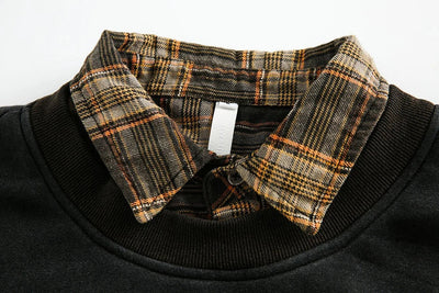 Retro Plaid-Layered Distressed Sweatshirt