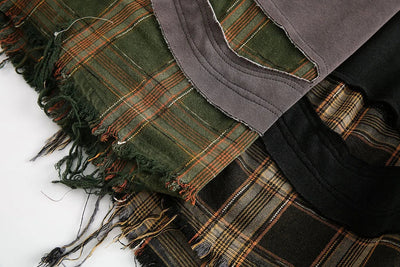 Retro Plaid-Layered Distressed Sweatshirt
