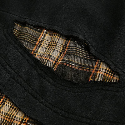 Retro Plaid-Layered Distressed Sweatshirt