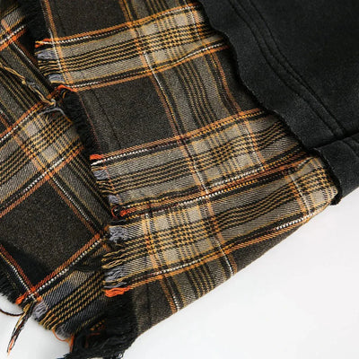 Retro Plaid-Layered Distressed Sweatshirt