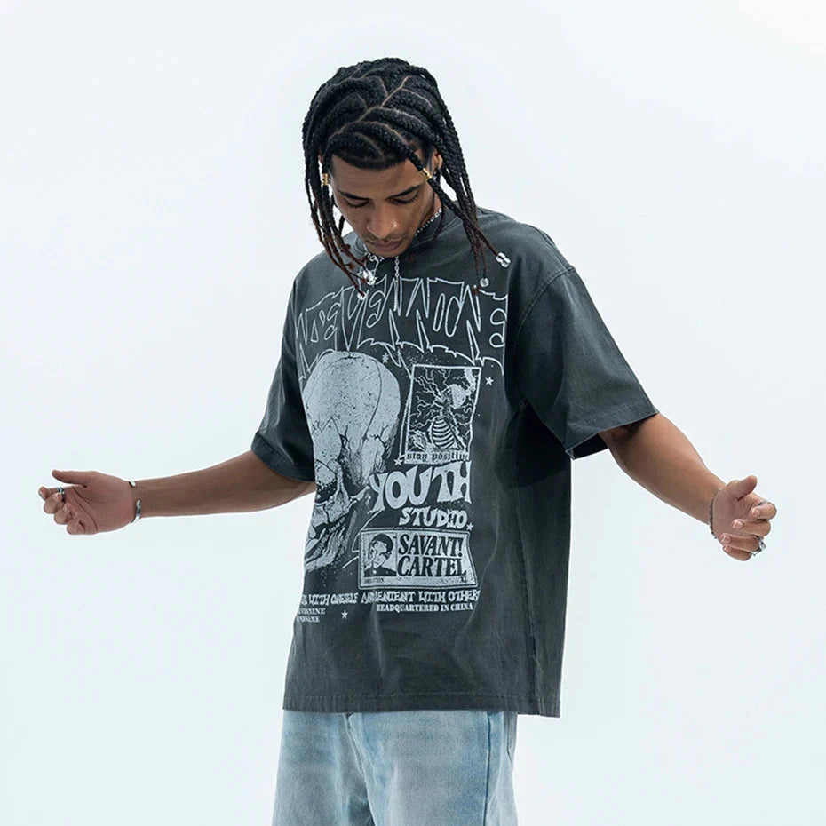 Retro Skulls Washed Graphic T-Shirt