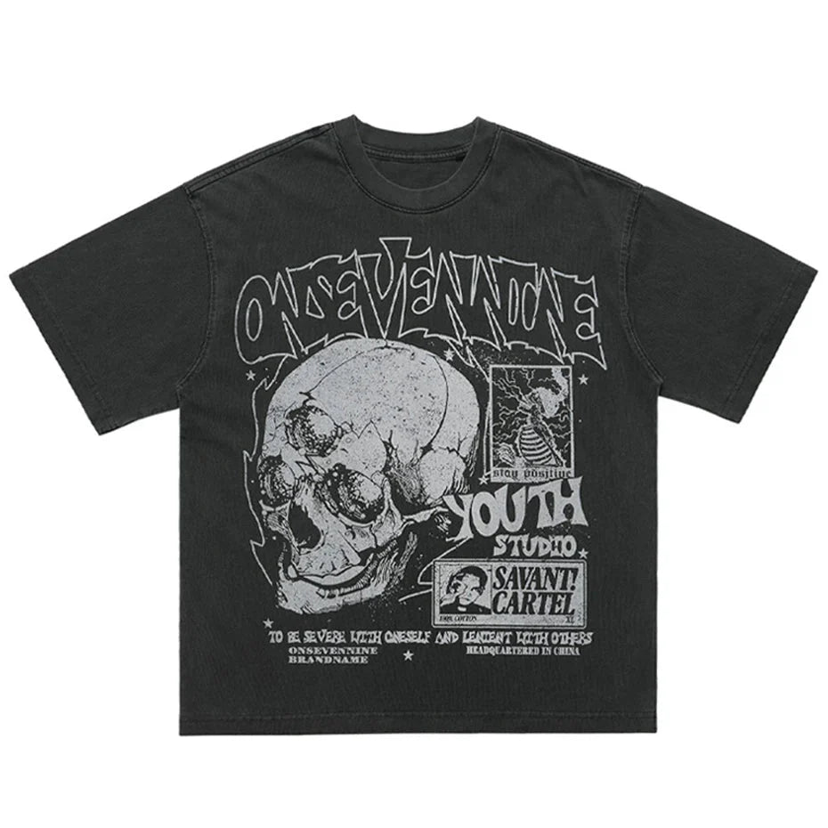 Retro Skulls Washed Graphic T-Shirt